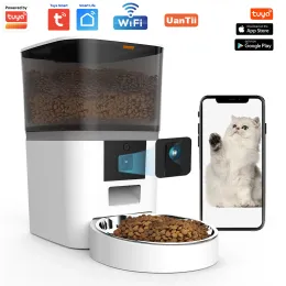 Kontrollera Tuya Automatisk husdjursmatare med kamera 6L WiFi Wireless Cat Dog Food Dispenser Video Auto Feeder med Food Bowl App Control