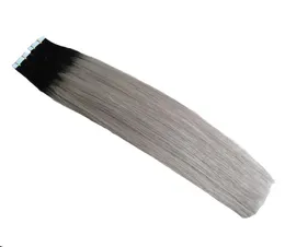 Grad 8A obearbetad billig mänsklig indisk T1BGREY -bandförlängningar ombre 40st Mrs Hair 100g 18quot2003922quot Skin Weft Tape4074404