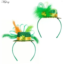 BERETS St Patricks Day Fedoras 헤드 밴드 축제 헤어 액세서리 샴록 모자 헤어 밴드 PO Prop Shiny Top Fuzzy Feather Hoop