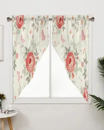 Curtain Watercolor Rose Butterfly Window Living Room Bedroom Decor Drapes Kitchen Decoration Triangular