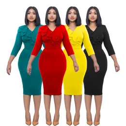 Dress New Style Casual Women DoubleLayer Collar Solid Color Dress Elegance Office Wear Dresses With Belt