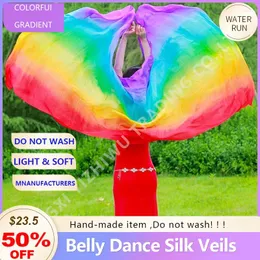 Bühnenkleidung, reine natürliche Regenbogen-Seidenschleier für Frauen, Bauchtanz, Performance, Tanzkostüme, Mädchenzubehör