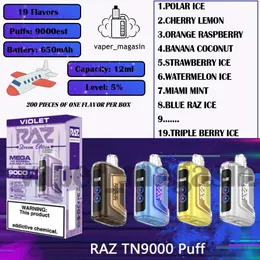 진짜 Raz TN9000 퍼프 일회용 전자 담배 12ml 사전로드 카트리지 19 맛 650mAh 충전식 배터리 9K 퍼프 vape 펜