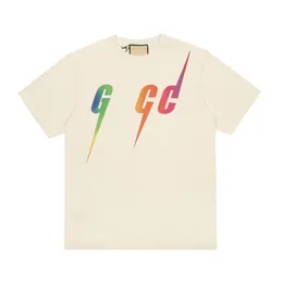 デザイナーTシャツコットンラウンドネックTシャツカラーブロック半袖夏のTシャツ通気性スウェットシャツレタープリントオフホワイトシャツ男Tシャツ高品質