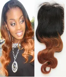 1b30 Two Tone Body Wave 4X4 Brazilian Human Hair Ombre Closure with baby hair and bleached knots3310935