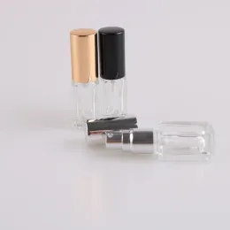 Garrafa 3ml 5ml 6ml transparente quadrado vidro spray perfume garrafa recarregável vazia fundo grosso prata preto automizer