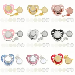 10pcs/set blankbaby Pacifier Clips Sublimation Custom Nippleパーソナライズされたゴールデンブリングシリコン幼児生まれた幼稚園240219