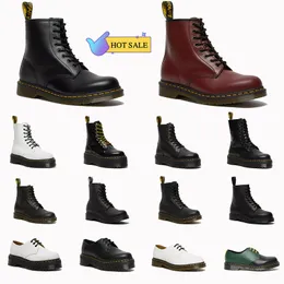 Najwyższa jakość 1: 1 Doc Buty Designer Platforma damska Martin Boot Oryginał 1460 Mono skóra Chelsea Woman Dr Classic 8 Oczy Botowki żółte szwy mokasy