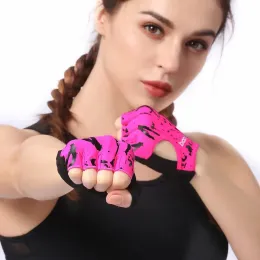 1ペアハーフフィンガーフィットネスグローブボディービルジム重量挙げダンベルトレーニングアンチスリップクロスフィットトレーニンググローブ女性のための手袋