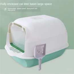 Boxes Cat Litter Basin Fully Enclosed Cat Toilet Splash Proof Odor Proof Flip Over Oversized Cat Litter Basins Excrement Cat Bedpans