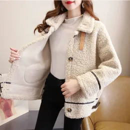 Fur JMPRS Faux Lamb Wool Coat Female Fall Winter Korean Fashion Long Sleeve Jacket Women All Match Pocket Outwear Clothes Mujer