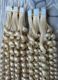 Tejp i hårförlängning 100 Human Hair 613 Color 100g 16 till 24 Inch Remy Brazilian Afro Kinky Loose Curly Tape In Human Hair 40PC7921408