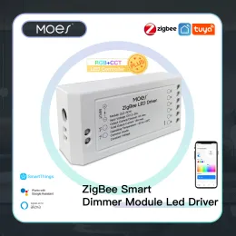 التحكم في MOES New Zigbee 3.0 Smart Dimmer Module Swtich RGB CCT لـ LED Strip Smart Life Tuya Control مع Alexa Echo Goolge Home