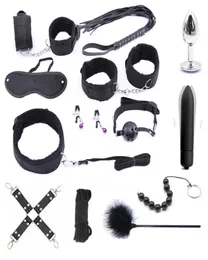 13st. Uppsättning vuxna produkter stimulerar bonningsbegränsningar Sexig nylon plysch pisk sex handbojor metall anal plug bdsm unisex sex leksaker y23472856