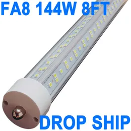 8 피트 LED 전구, 단일 핀 FA8베이스, 144W (300W Equiv.), 6500K 일광, 18000lm, 8 피트 T8 T10 T12 LED 튜브 조명, 96 ''LED 교체 형광등, 캐비닛 크레스트