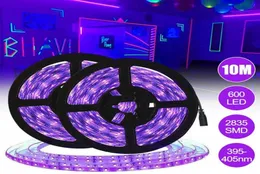 Remsor 2 i 1 DC12V 10M UV Ultraviolet 395405nm LED -remsa svart ljus 2835 SMD 60LEDM Vattentät bandlampa för DJ fluorescens P6994407