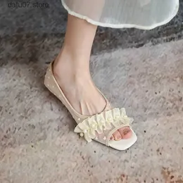 Sukienka butów sprężyna jesień kobiet falbany płaskie palce nisko obcasowe 1 cm kobiety w stylu francuskim vintage letnie buty dziecięce sandalsh2431