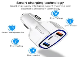 3Port Car Charger 35A USB QC30 TypeC Fast Charging for iPhone Xiaomi Samsung Mini Quick Chargers Vehicle Adapter without Packa7117509