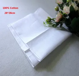 100 Cotton Male Table Satin näsduk Pure White Hankerchiefs Cotton Handduk Mens Suit Pocket Square Handkakor Whitest 100pcs6937189