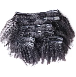 Clip-in-Echthaar-Extensions, 100 g, natürliche Farbe, Afro-Kinky-Clip-Ins, 8 Stück, afroamerikanische Clip-in-Echthaar-Extensions4898960