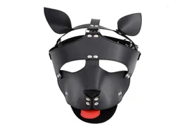 Nero Rosso Pelle Cane Bdsm Maschera Bondage Restrizioni Maschera Cosplay Costume erotico SM Schiavo Copricapo Imbracatura Fetish viziosa Giocattoli del sesso Y1984848