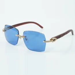 Fábrica mais vendida estilo requintado 3524018 micro corte clássicos óculos de sol com lente de diamante natural tigre pernas de madeira óculos tamanho 18-135 mm