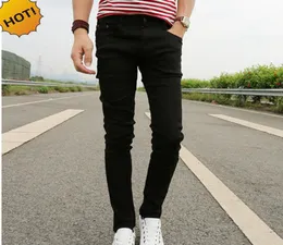 Ny 2017 Spring Summer Skinny Jeans Mens Leisure Stretch Feet Pants Tight Svart Längd byxor billiga blyertsbyxor män hela8660659