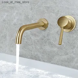 Rubinetti per lavandino del bagno Rubinetto in oro spazzolato di lusso a parete per lavabo rubinetto per lavabo in ottone massiccio monocomando miscelatore caldo freddo rubinetto per vasca in oro Q240301