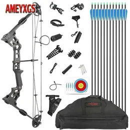 Bow Arrow JUNXING Compound Bow and Arrow Set Archery 20-70lbs Adjustable Left/Right Hand 80% Let-off Adult Outdoor Shooting Hunting Bow YQ240301