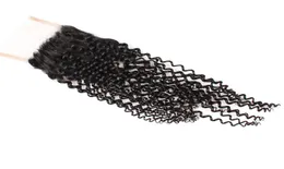 10A Kinky Curly Closure 44 Швейцарская кружевная застежка 1 пучок человеческих волос Remy Бразильские перуанские волосы плетут закрытие Часть 820inch5663884