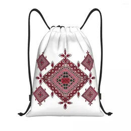 Shopping Bags Arabic Palestinian Tatreez Cross Embroidery Drawstring Backpack Gym Sport Sackpack Portable Palestine Folk Art Training Bag