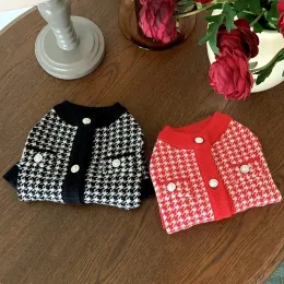 Sweaters Plaid Knitted Sweater Clothing Pet Sweet Cotton Dog Clothes French Bulldog Cute Warm Autumn Winter Black Girl Boy Collar Perro