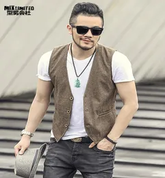 New Spring Summer Khaki Color Single Breasted Cotton Linen Vest Casual Mens Suit Vest Wedding Waistcoat Brand Clothing M80 Y19041647556