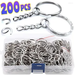 Keychains 200/50pcs Stainless Steel Metal Blank Keyring Keychain Split Rings DIY Keyfob Key Ring Lobster Clasp Pendant Chains Buckles