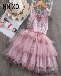 Verão da criança meninas rendas bolo vestido crianças sem mangas floral malha vestidos de casamento roupas para o bebê 3 a 8 anos 2204188008800