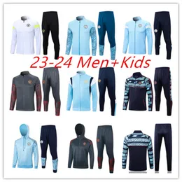 2023 2024 Man City Tracksuit Haaland Long Zip Training Suit Men Kids 23/24 Long Sleeve Sportswear Football Tracksuit 2023 소년 소녀 생존 발 chandal