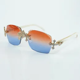 Novos óculos de sol de diamante com tachas cruzadas de designer sofisticado 3524018, com lentes cortadas e óculos de braço de chifre de búfalo branco tamanho de vendas diretas 18-140mm