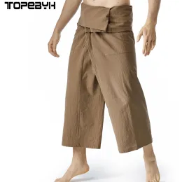 Calças novo diário tailandês pescador calças de linho das mulheres dos homens solto yoga pirata harem calças baggy hosen homewear