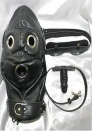 Soft PVC leather bondage Slave Hood Mask Headgear With Silicone Dildos Penis Mouth Plug Gag In Adult Games Fetish Porno Sex Toys F7598733