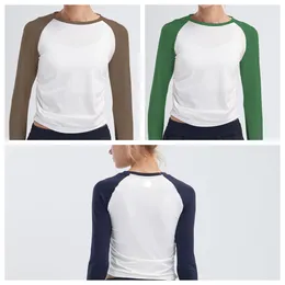 LU-1960 Женская рубашка с длинным рукавом для йоги и бега, спортивные футболки, эластичные тонкие рубашки для спортзала для бодибилдинга