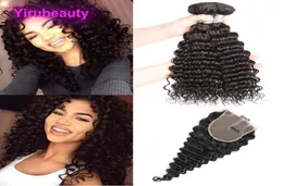 Malaysiska jungfruliga hår 3 buntar med 6 med 6 spetsstängning Deep Wave Curly Human Hair Extensions med 6x6 spetsstängning Mellan tre 3964908
