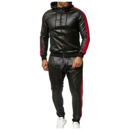 Mode PU Jacke hosen Sportswear Männer Trainingsanzug Hoodie Frühling Herbst Männer Marke Kleidung Hoodies Herren Trainingsanzug Set4894410