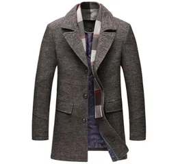 Mens Designer Trench Coats British Style Wool Blends Jacket Men Winter Thick Woolen Coat Detachable Scarf Long Overcoats Mens Clot9731818
