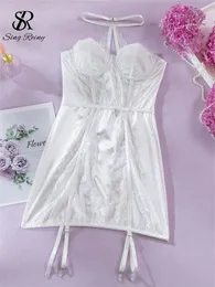 مجموعة حمالات صدرية Singreiny كبار الدانتيل جوفاء Out Nightwear Women French Retro Halter Halter شفاف بيجاماس شفافة مثيرة مثيرة اللباس الإثارة