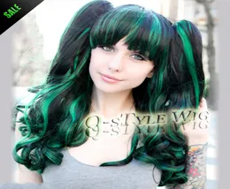 evidenziare verde mix colore nero Parrucca pastello Stile Ombre Colorato spesso lungo Bellissimo colore magico parrucca cosplay capelli ondulati4359723