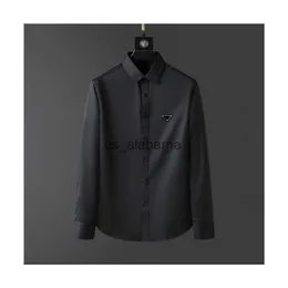 남자 티셔츠 패션 디자이너 남성 셔츠 비즈니스 티 클래식 긴 소매 셔츠 단색 배지 스프링 가을 장식 블라우스 s/m/l/xl/2xl/3xl/4xl 240301