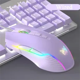 Myszy USB przewodowa myszka gier różowy fioletowa dziewczyna myszy ergonomiczne 6400 DPI Optical RGB Podświetlenie myszy do komputera PC Laptop Desktop