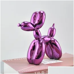 Decorative Flowers Wreaths Shiny Balloons Dog Statue Flower Pots Simation Dogs Resin Animal Art Scpture Craftwork Home Decoration Dhlqo