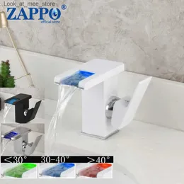 Torneiras de pia de banheiro ZAPPO torneira de bacia de banheiro LED pia e misturador de pia torneira branca instalação de deck preto torneira misturadora de água quente e fria Q240301