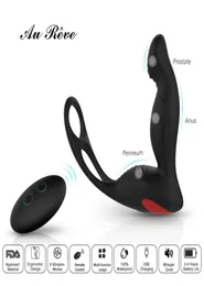 Gspot Pênis Testis Períneo Massagem de Próstata Com Anel Vibrador Controle Remoto Masculino Masturbador Produto de Sexo Anal Para Homens Y1901244003246